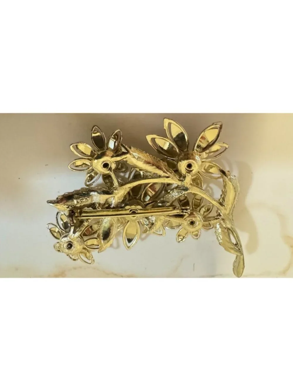 Signed Coro Brooch-Floral Gold tone with Rhinestones
